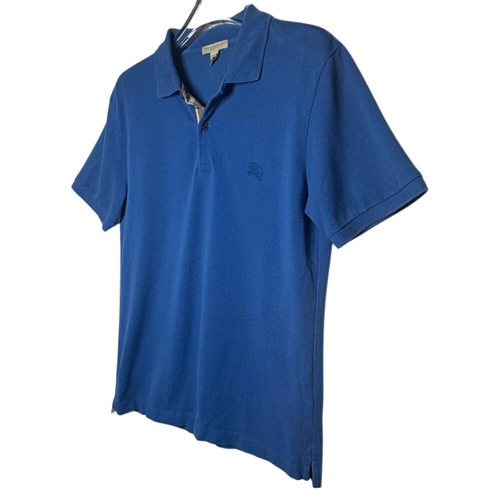 Burberry Brit Polo Shirt Small Blue Nova Check Collar Monogram Short Sleeve